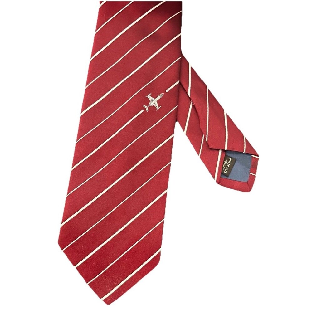 Barkley House Jet Airplane Maroon Diagonal Stripe Learjet Silk Blend Tie USA